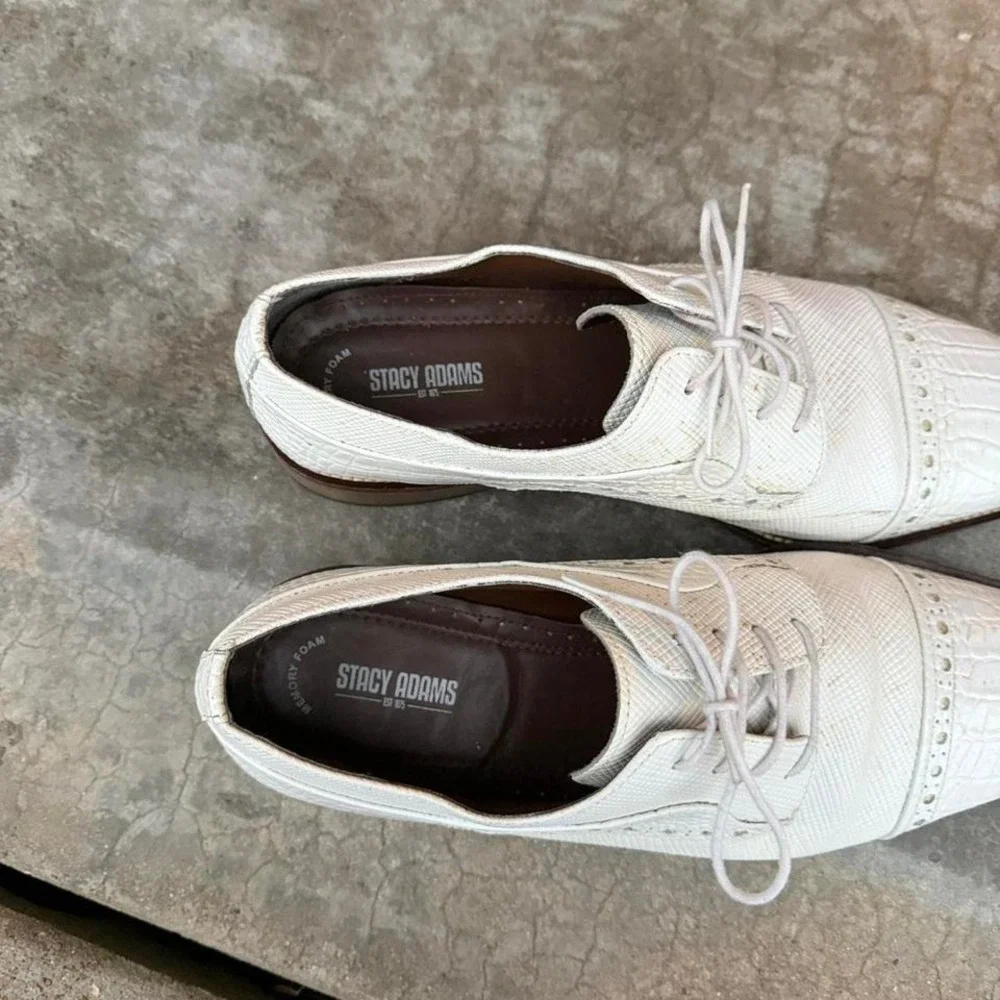Vintage Stacy Adams White exotic leather point toe oxford lace dress shoes